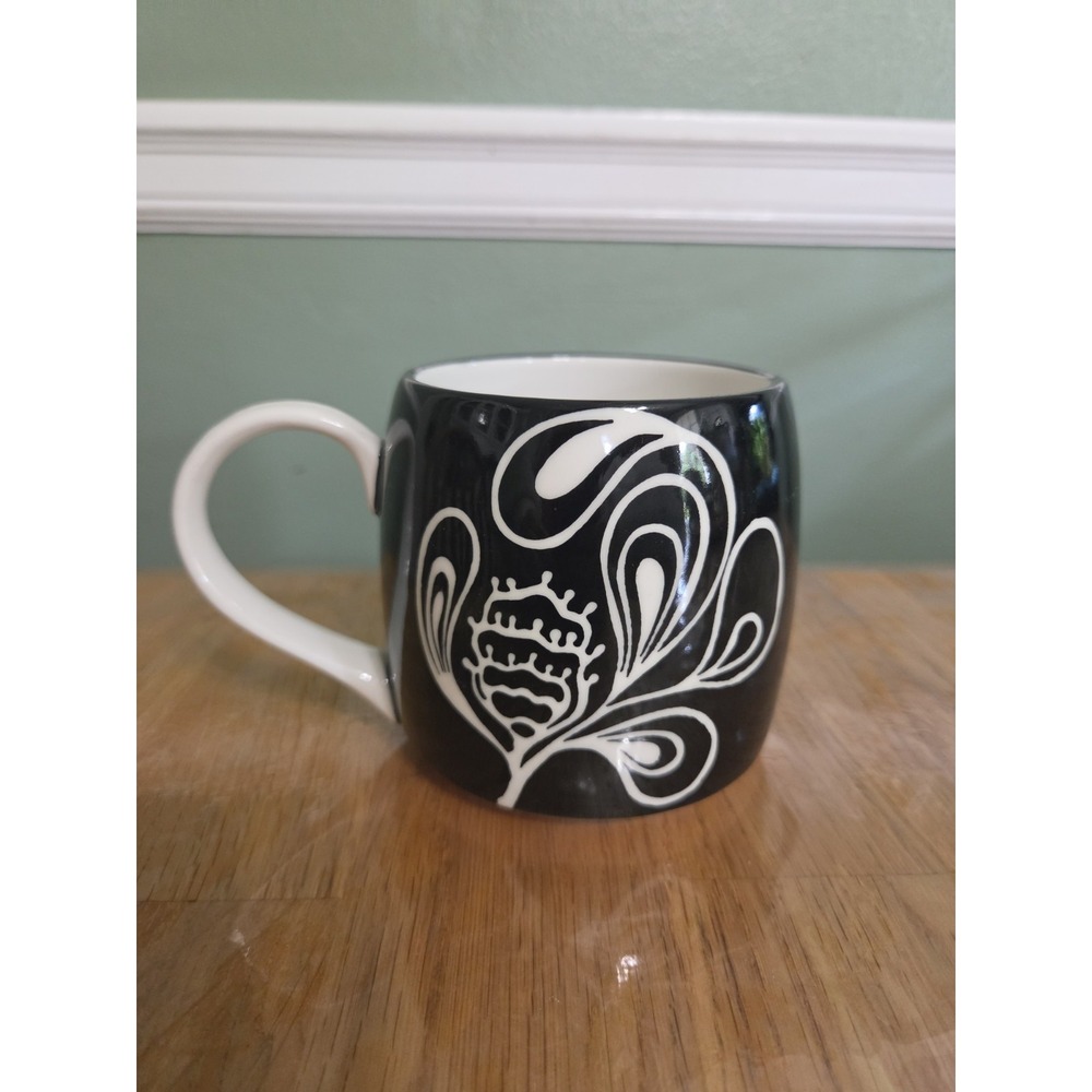 Anthropologie Mug Melanie McEvoy Black Floral Coffee Tea Gift